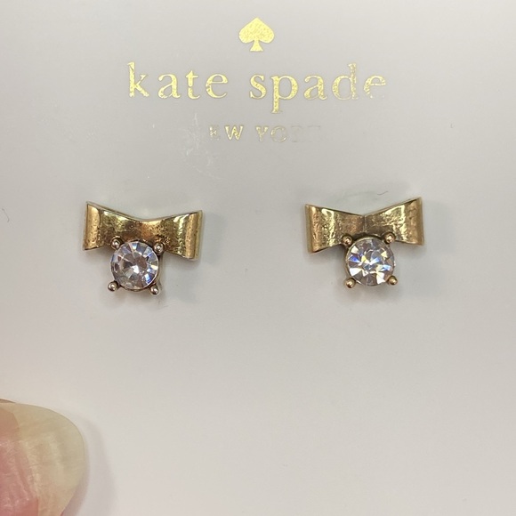 Kate Spade Gold Tone Bow and Crystal Stud Earrings - Picture 3 of 12